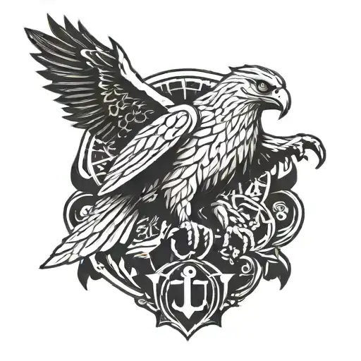 Chretien Justice Honnete Symbolized As A Majestic Eagle In Blackwork Style