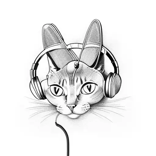 A Cat Wearing Headphones Listening To Music