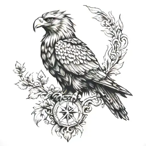 Chretien Justice Honnete Symbolized As A Majestic Eagle In Blackwork Style Croisade