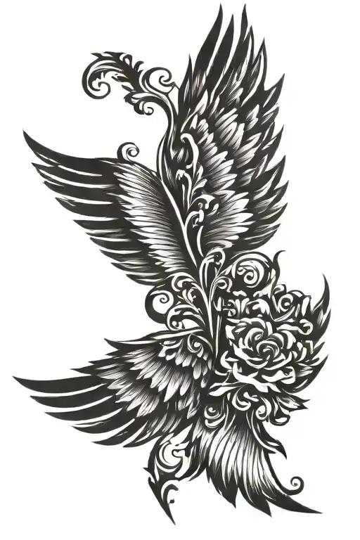 Back Black Spine Tattoo Wings Along Spine