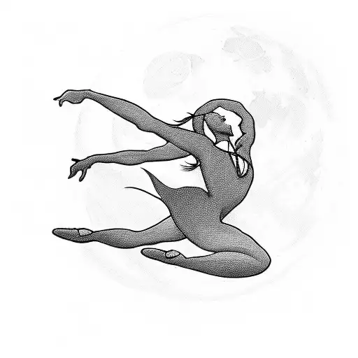 A Black And White Silhouette Of A Dancer Gracefully Leaping Across The Moonlit Beach