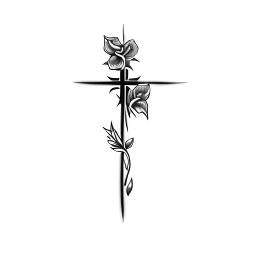 A Cross With A Rose And Faith