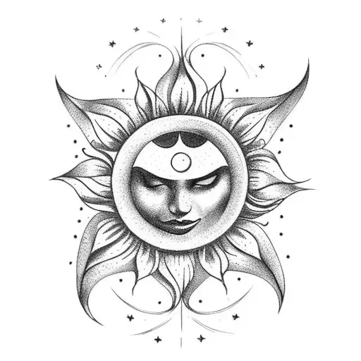 A Black Sunflower With A Crescent Moon In The Background