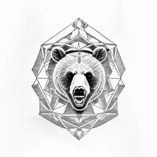 A Blackwork Tattoo Of A Grizzly Bear Breaking Metal Chains