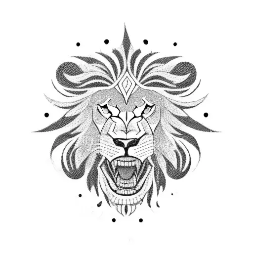 A Fierce Blackwork Lion Surrounded By Soccer Balls