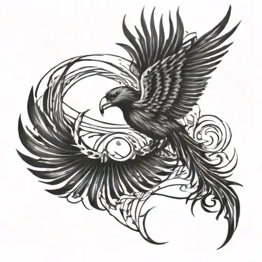 A Phoenix And A Flag That Waves In The Wind