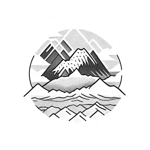 A Majestic Mountain Range With A Basketball Hoop Nestled Among The Peaks