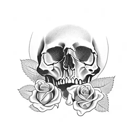 Skull With Rose Growing Out Of It
