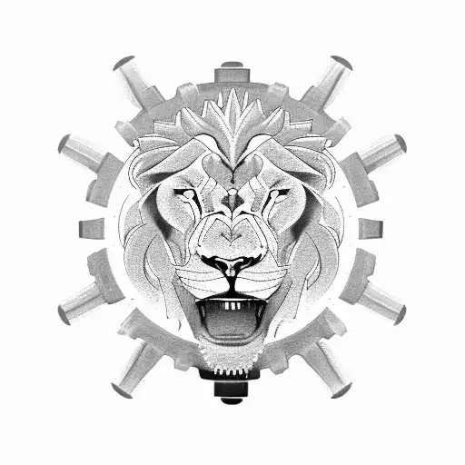 A Stoic Lion With Gears And Mechanical Elements