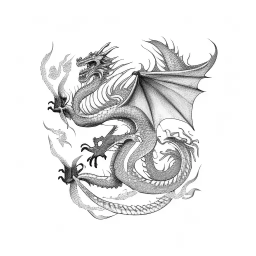 Dragon With Wings Spread Out With Ying Tang Inside Of It