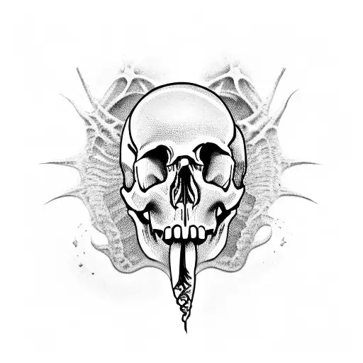 A Skull With A Spine And Intestines