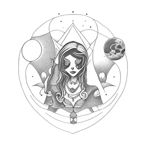 A Lesbian Pride Tattoo Featuring A Witch And A Moon