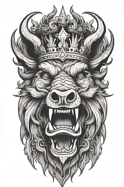 Angry Boar Head Wearing A Crown With A Winged Background