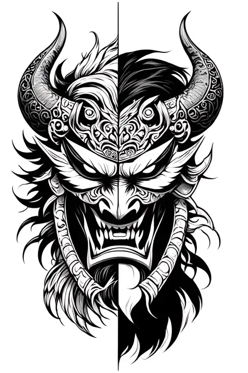 Half Samurai Half Oni Mask
