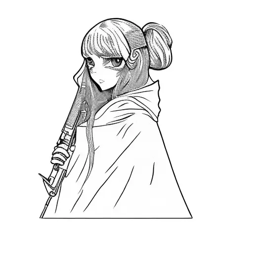 A Girl Wearing A Cloak And Carrying A Gun