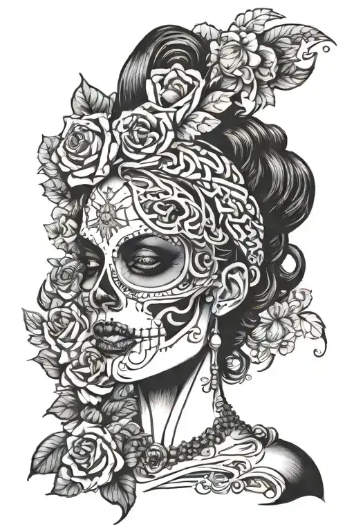 Half Woman Half Skull Tattoo Neo Noir