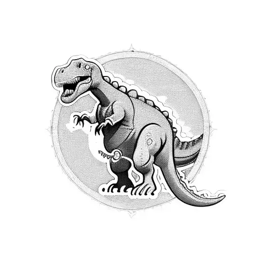 A Majestic Dinosaur In A Blackwork Style