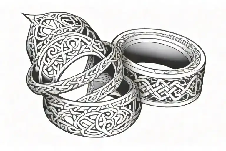 Wedding Ring Tattoo For A Man With 2 Interwoven Lines Bisected By A Cross