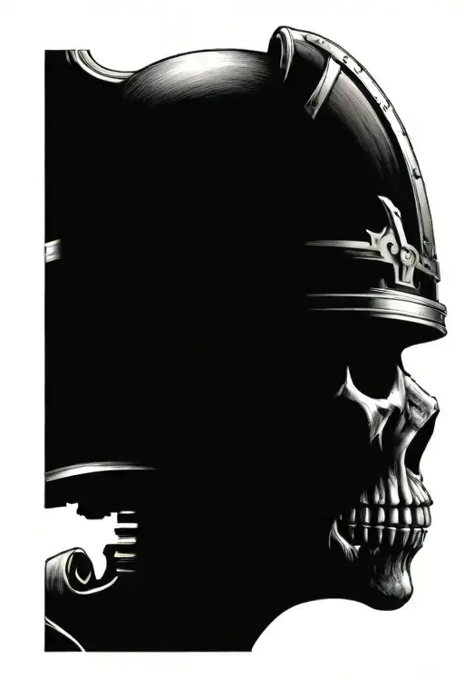 Incorporate Gears And Pistons Into A Tattoo Of A Skull Wearing A Helmet