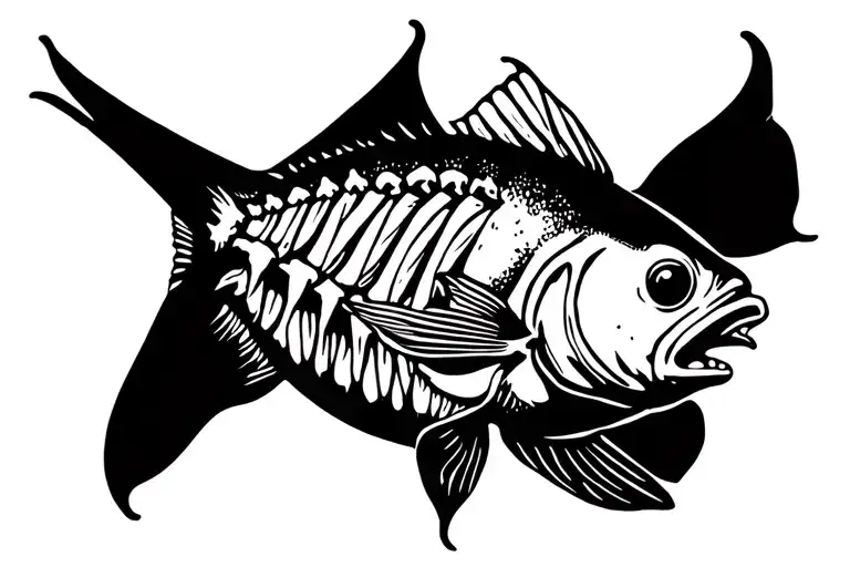 A Fish And Then Fish Bones Facing It