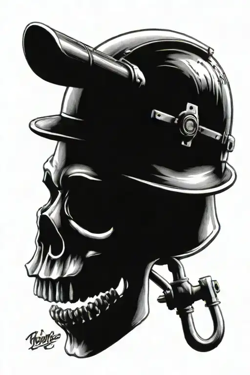 Incorporate Engine Pistons Into A Tattoo Of A Skull Wearing A Harley Davidson Motorcycle Helmet