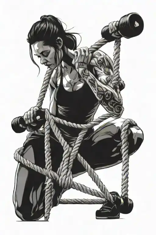 Female Working Out With Ropes
