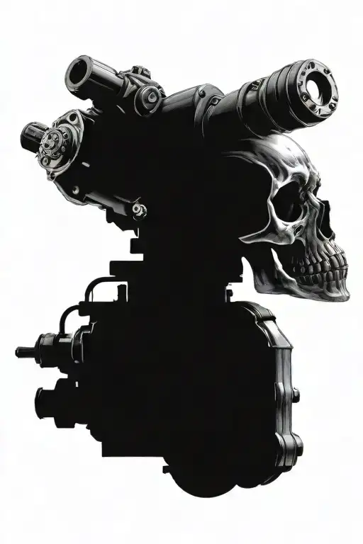 Create A Tattoo With A Skull Surrounded By Engine Intertwined