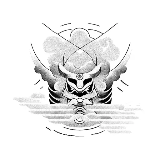 A Composition Of Traditional Japanese Waves Forming The Shape Of A Katana