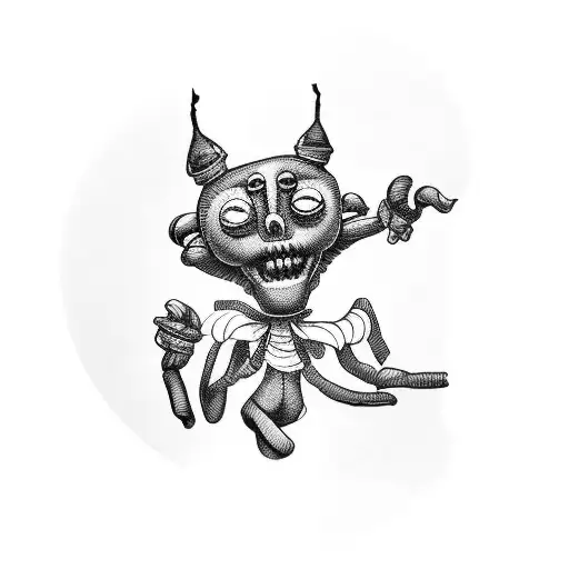 Female Puppet With Arms Upwards And Cut Puppeteer Strings Without His Hands