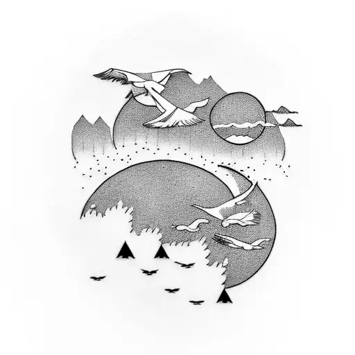 Moon Mountain River Geese