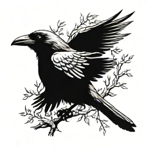 Crow In Branch Looking