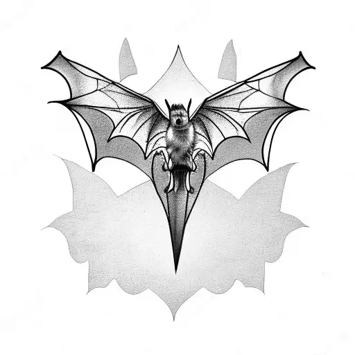 A Blackwork Tattoo Of A Bat In Flight Surrounded By Taxidermy Butterflies