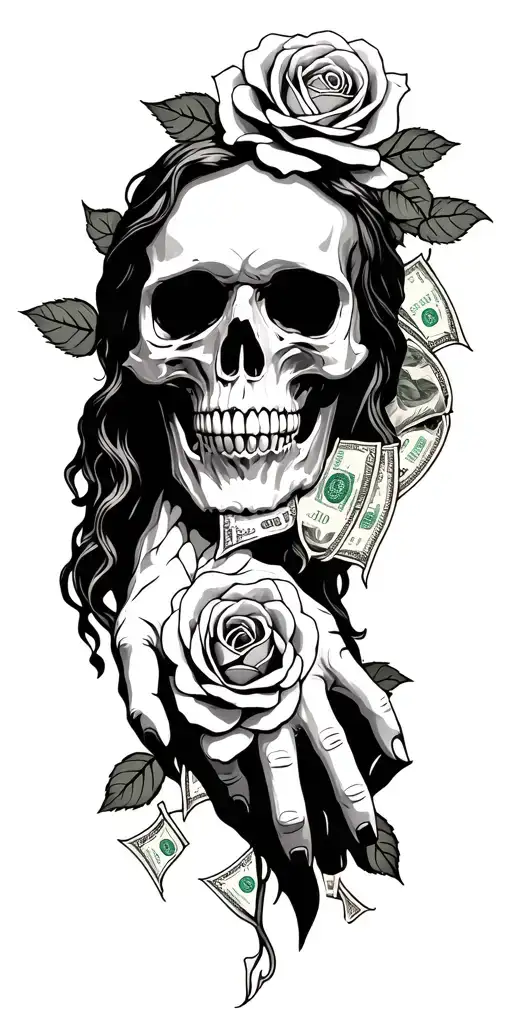 Skull Hand Tattoo Roses Money Jesus Christ