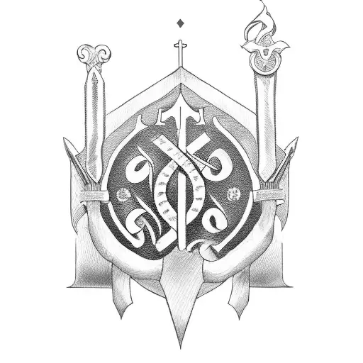 A Blackwork Tattoo Of A Bible Open To A Page With Sword Words Written In Calligraphy