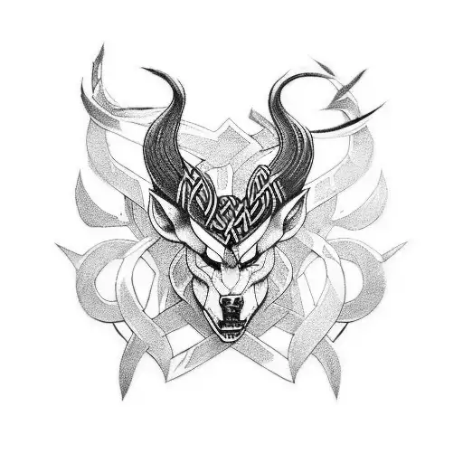 Create A Tattoo Design Inspired By Norse Mythology Featuring A Prominent Game Symbol
