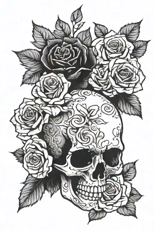 Skull With Roses Arounds It