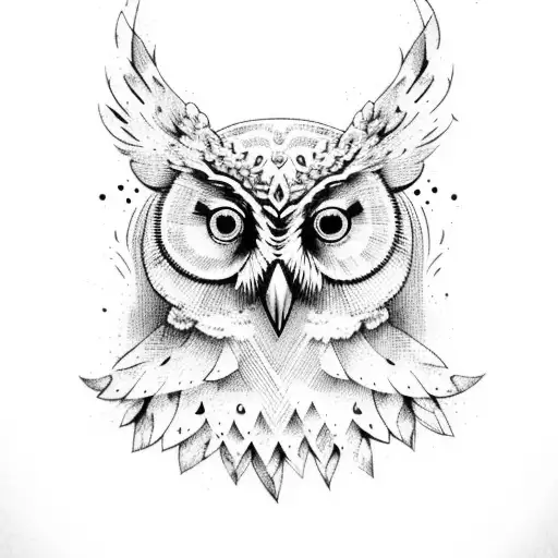 Axe With Myrtus Flowers And Owl