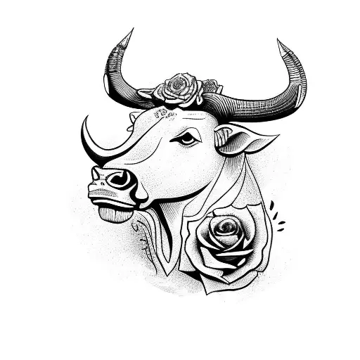 Taurus Bull Head With Roses
