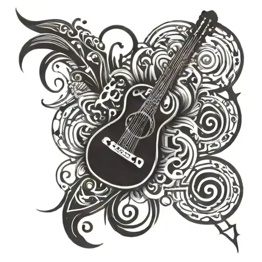 A Tattoo Design Combining Elements Of Music And Tribal Patterns