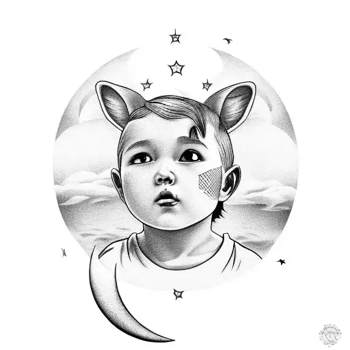 Child Looking Up To The Moon