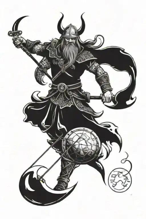 Viking And Moon Surrounded