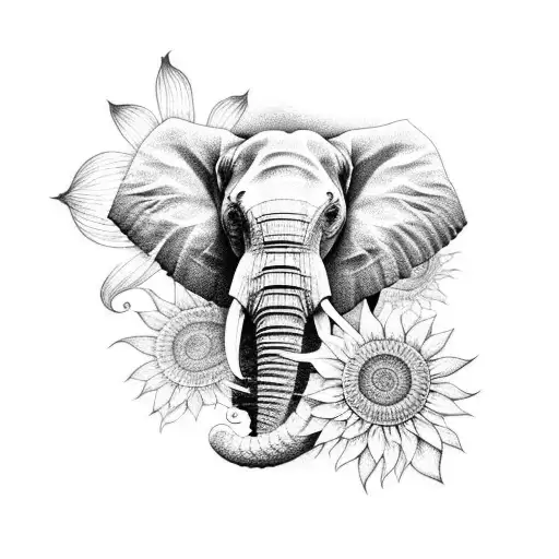 Elephant With Sunflower