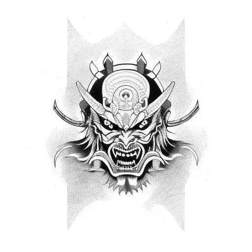 Japanese Demon And Half Wearing Samurai Helmet