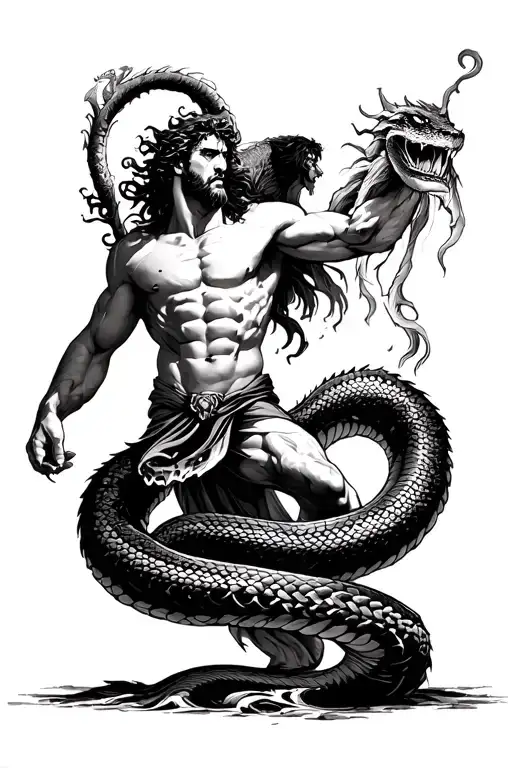 Hercules Defeating The Hydra Snake