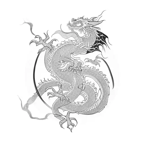 Asian Style Dragon Winding Across Right Arm
