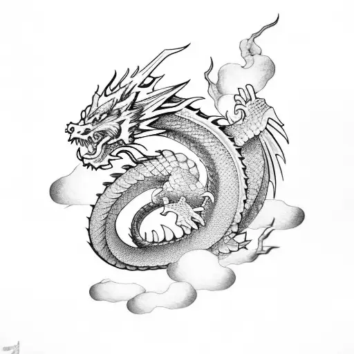 Japanese Style Dragon Winding Across Right Arm