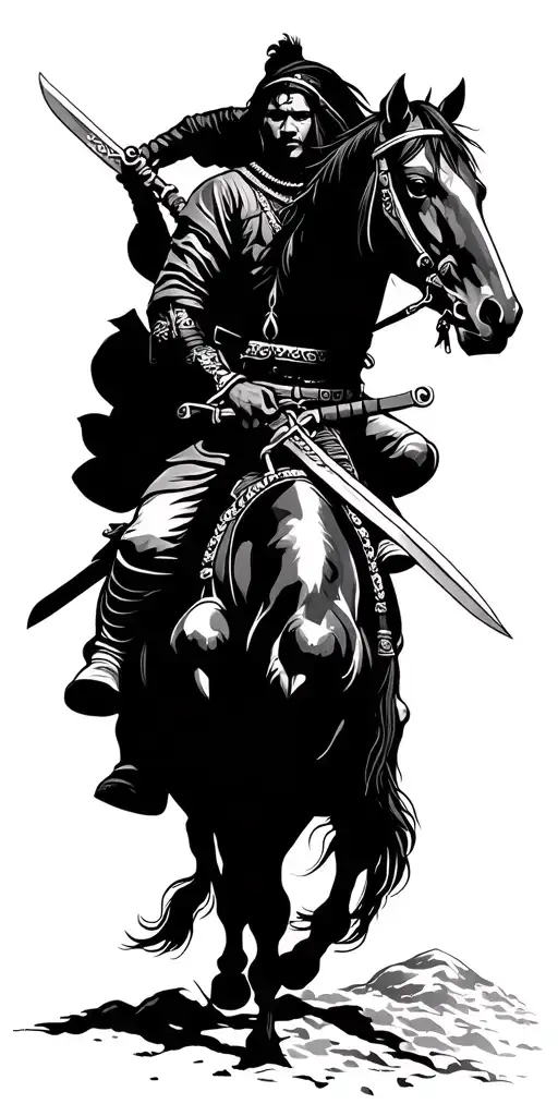 Mongolian With Two Swords On A Horse - Turkish Fighter