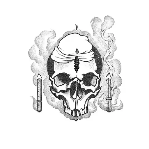 A Skull Smoking A Blunt With Weed Leaves As Smoke In A Sketch Style