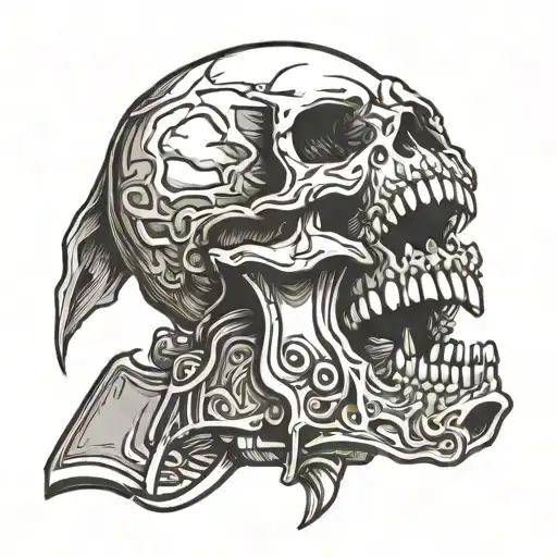 Screaming Skull Holding Gun In Mouth Wide Open