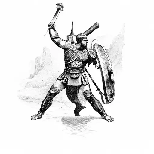 A Roman Warrior Battling A Demon In An Ancient Castle